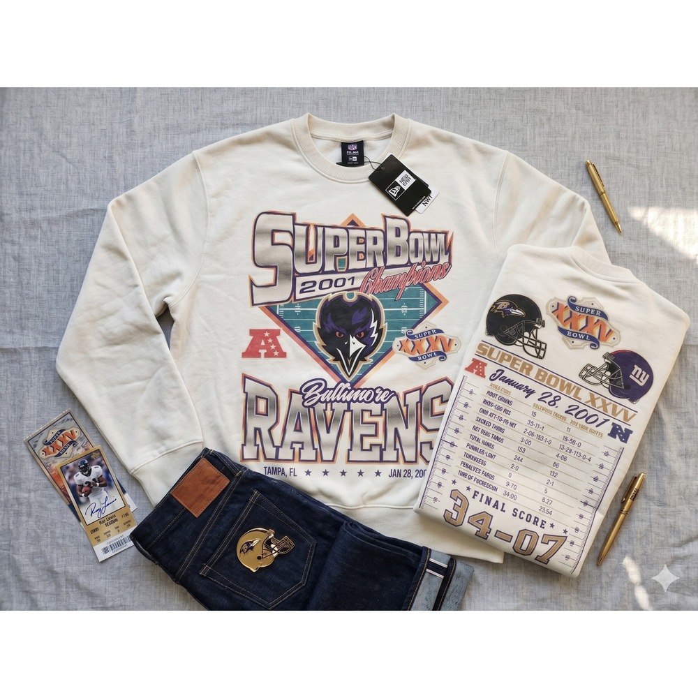 New Era Sweatshirt Mens XL Cream NEW Baltimore Ravens Super Bowl XXXV Champions